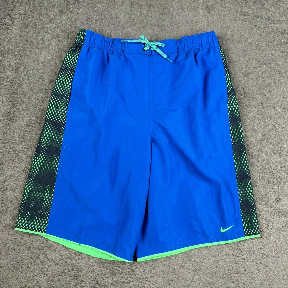 Nike Mens Swim Trunks Blue Neon Green Dot Pattern Board Shorts Large